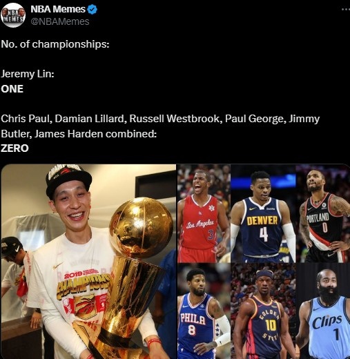 Truyền thông Hoa Kỳ đã nói đùa: Harden & Paul & Lillard & Westbrook & George và những người khác kết hợp 0 ​​chức vô địch, Jeremy Lin có một chức vô địch